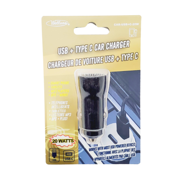 Wellson USB + Type C 20W Fast Car Charger